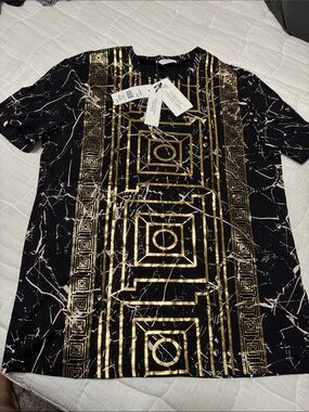 Versace Collection Black Tee with Gold Geometric Panel